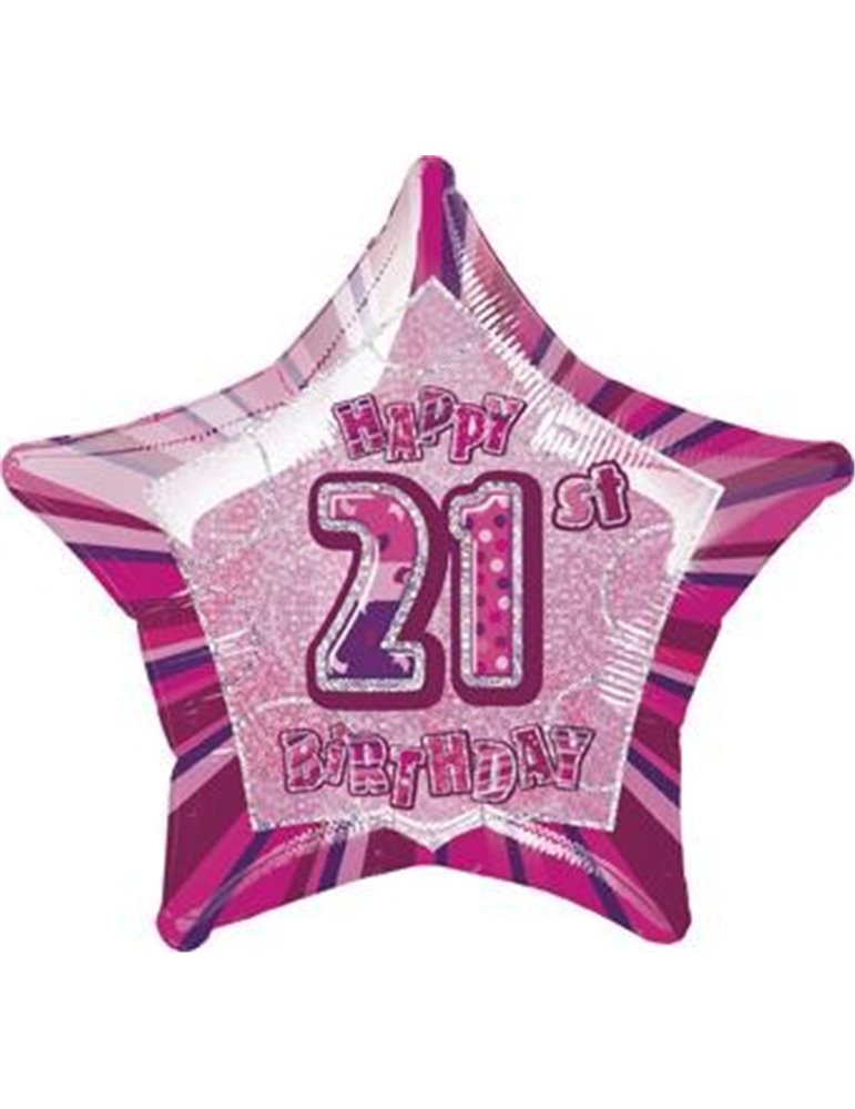 20'' PKG PINK STAR PRISM 21 FOIL BALLOON