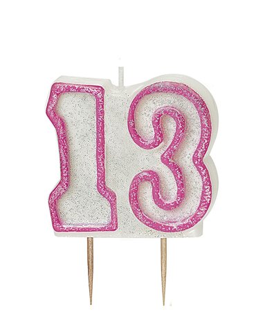 GLITZ PINK NUMERAL 13 CANDLE