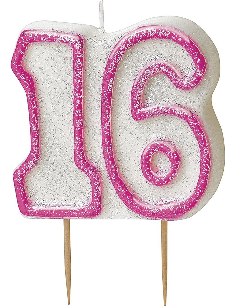 GLITZ PINK NUMERAL 16 CANDLE