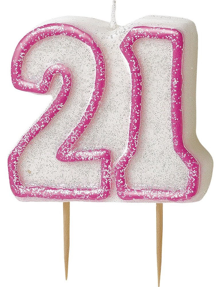 GLITZ PINK NUMERAL 21 CANDLE