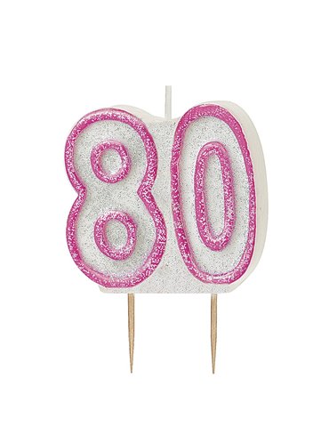 GLITZ PINK NUMERAL 80 CANDLE