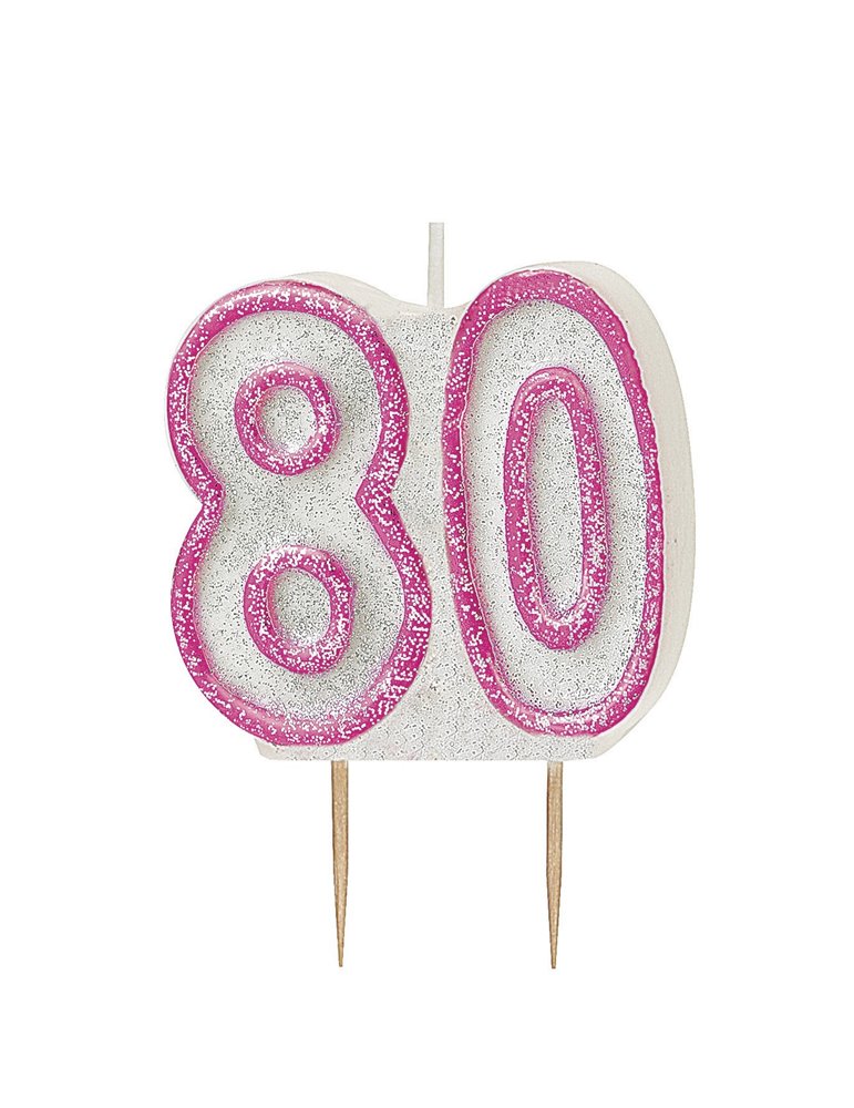 GLITZ PINK NUMERAL 80 CANDLE