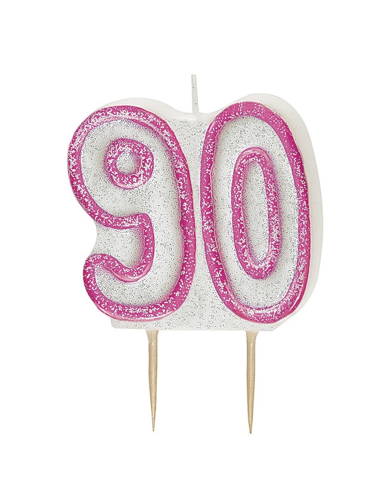 GLITZ PINK NUMERAL 90 CANDLE