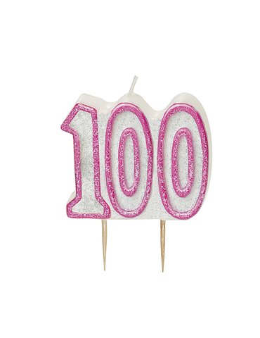 GLITZ PINK NUMERAL 100 CANDLE