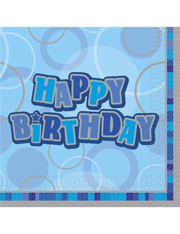 16 BLUE HBIRTHDAY GLITZ LUNCH NAPKINS