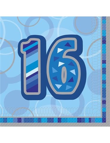 16 BLUE GLITZ LUNCH NAPKINS -16