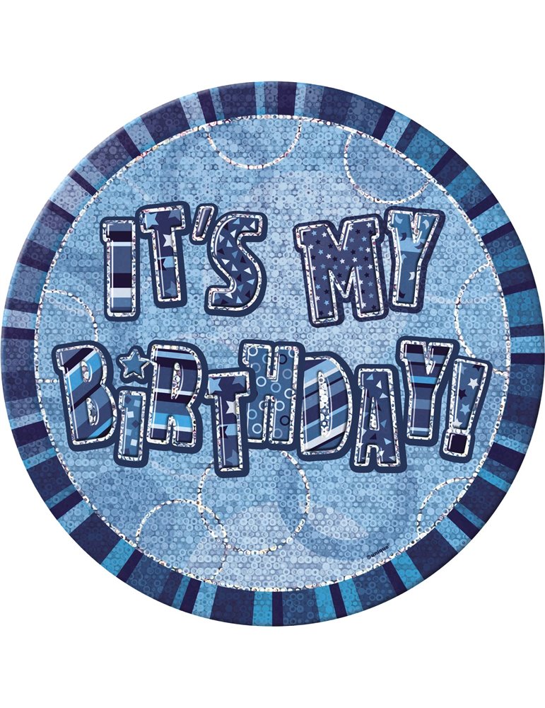 BLUE GLITZ 6'' BADGE- BIRTHDAY