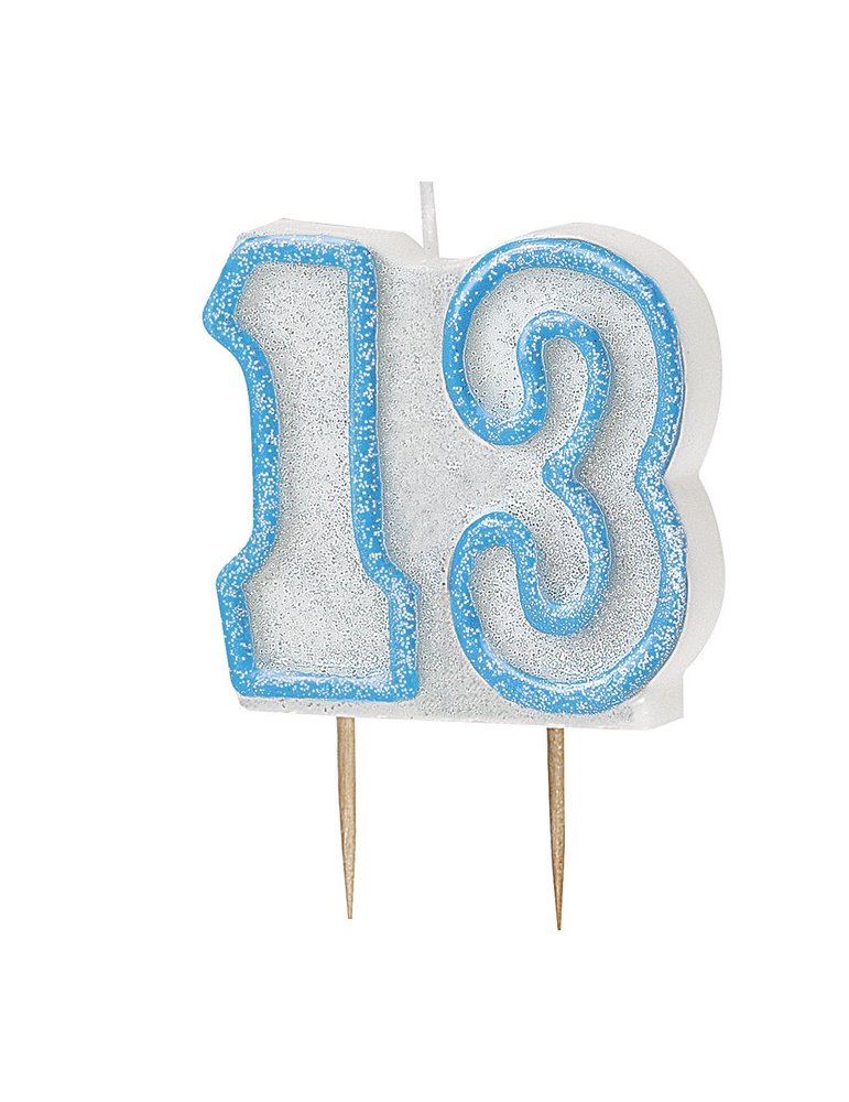 GLITZ BLUE NUMERAL CANDLE-13