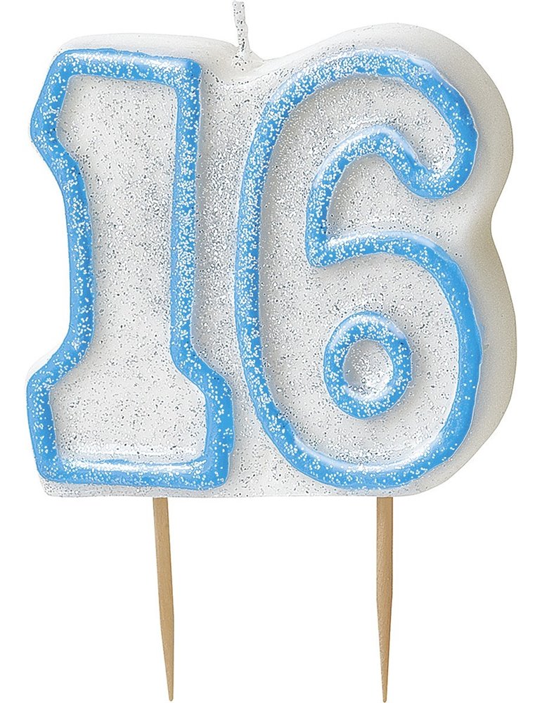 GLITZ BLUE NUMERAL CANDLE-16