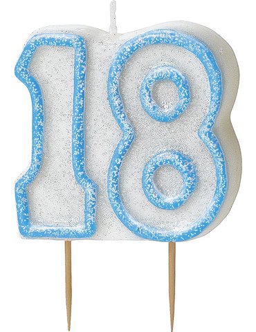 GLITZ BLUE NUMERAL CANDLE-18