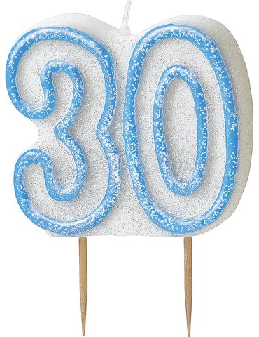 GLITZ BLUE NUMERAL CANDLE-30