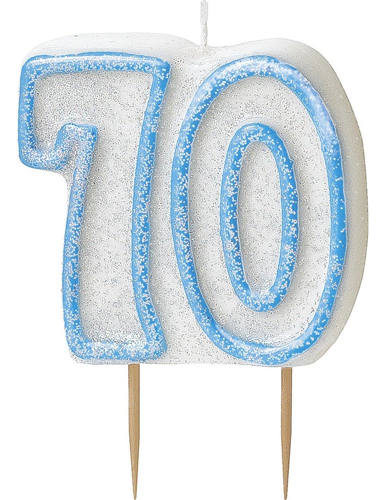 GLITZ BLUE NUMERAL CANDLE-70