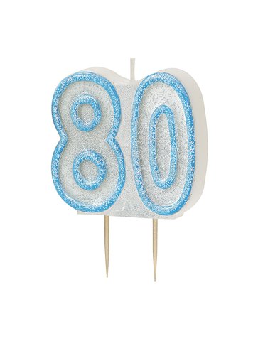 GLITZ BLUE NUMERAL CANDLE-80