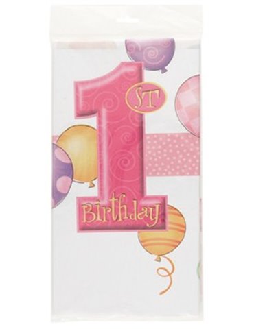 FIRST BIRTHDAY PINK TABLECOVER PLASTIC