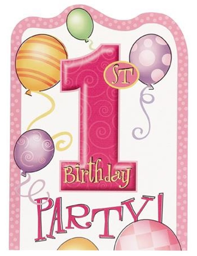 8 FIRST BIRTHDAY PINK INVITATIONS