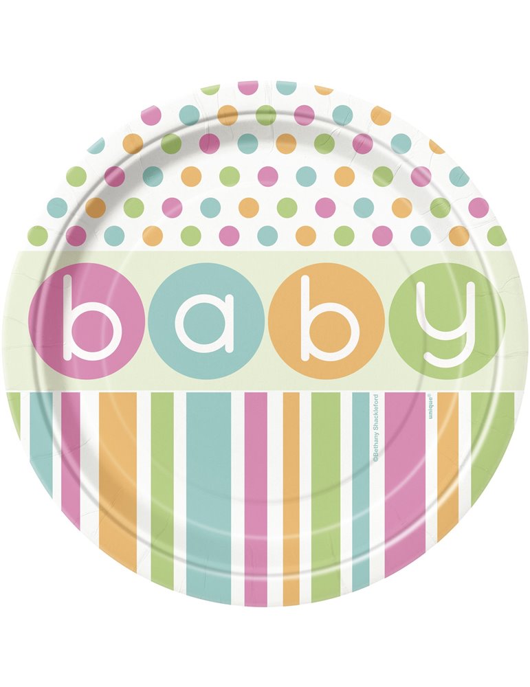 8 PASTEL BABY SHOWER 7" PLATES