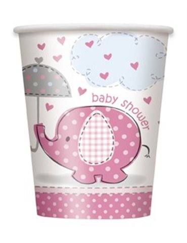 8 UMBRELLAPHANTS PINK 9OZ CUPS