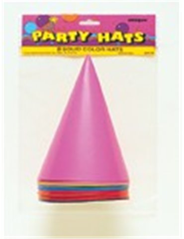 8 PARTY HATS-ASSORTED COLOURS