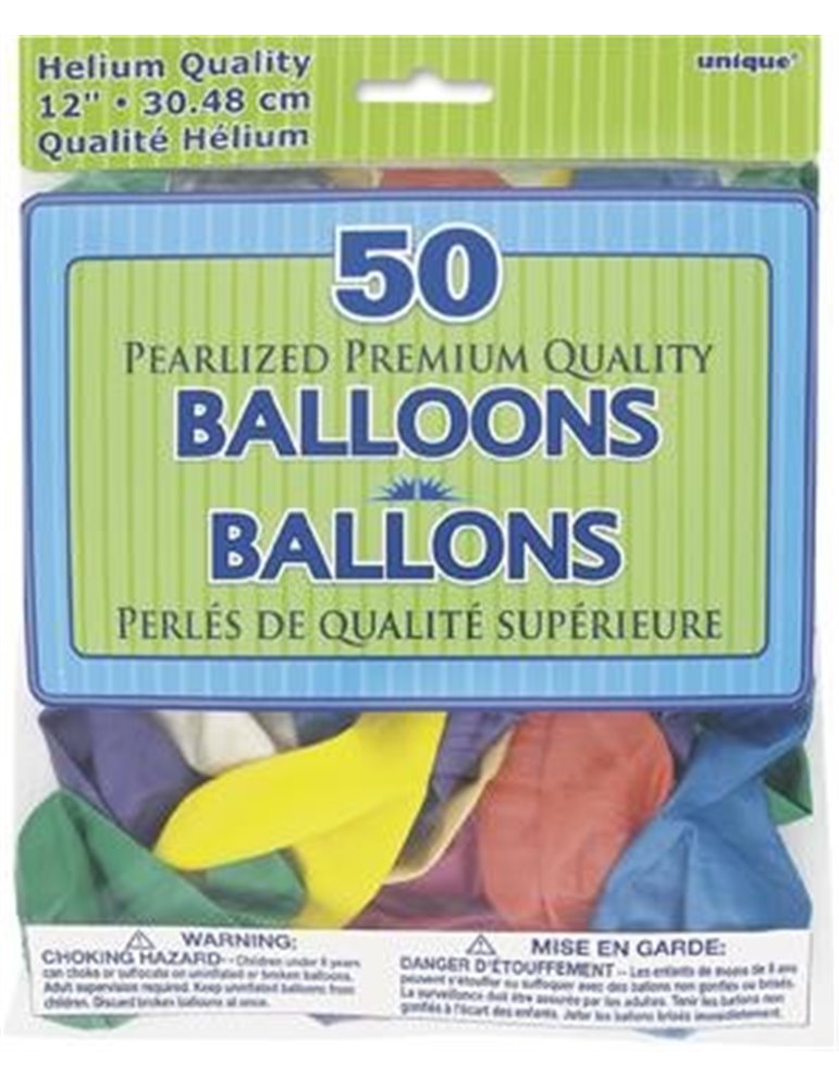 50 12" PASTEL PEARLISED ASSORTED BALLOONS