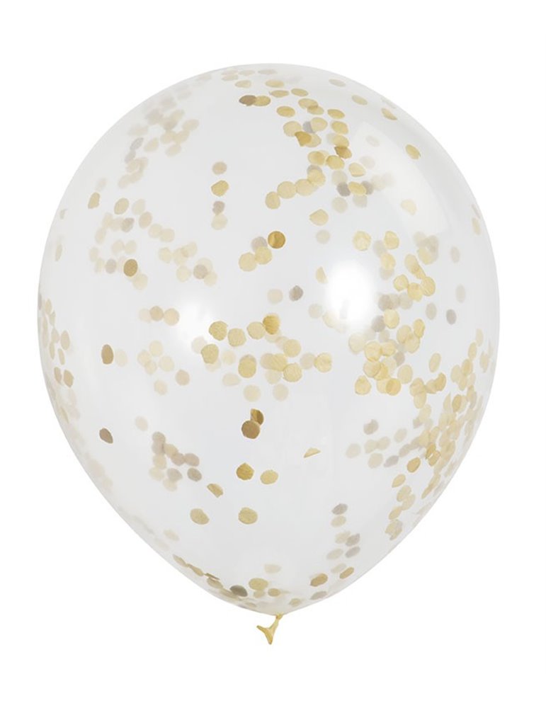 6 CLR 12" BALLOONS W/GOLD CONFETTI