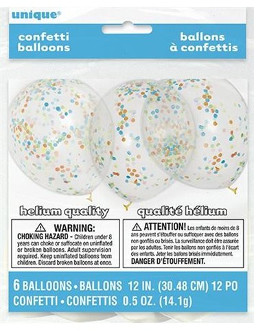 6 CLR 12" BALLOONS W/COLOR CONFETTI