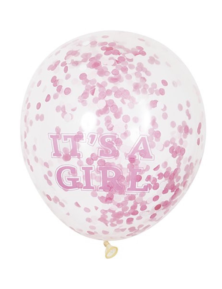 6 CLR 12" GIRL BALLOONS W/PINK CONFETTI