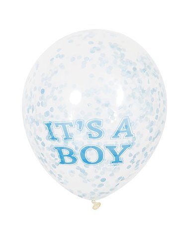 6 CLR 12" BOY BALLOONS W/BLU CONFETTI