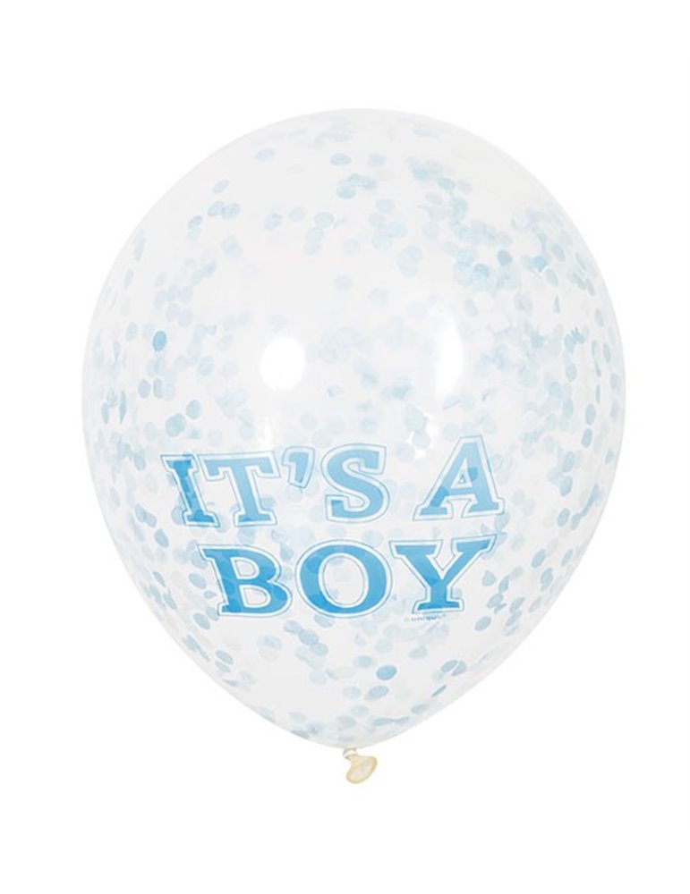 6 CLR 12" BOY BALLOONS W/BLU CONFETTI