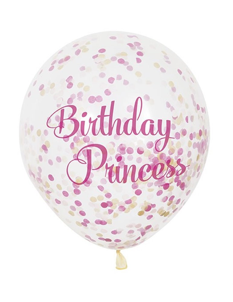 6 CLR 12" PRINCESS BIRTHDAY BALLOONS W/CNF