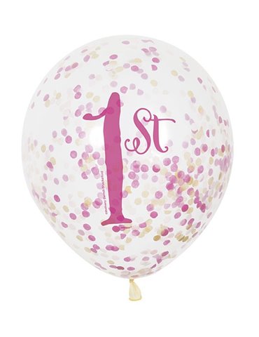 6 CLR 12" PINK/GOLD 1BD BALLOONS W/CNF