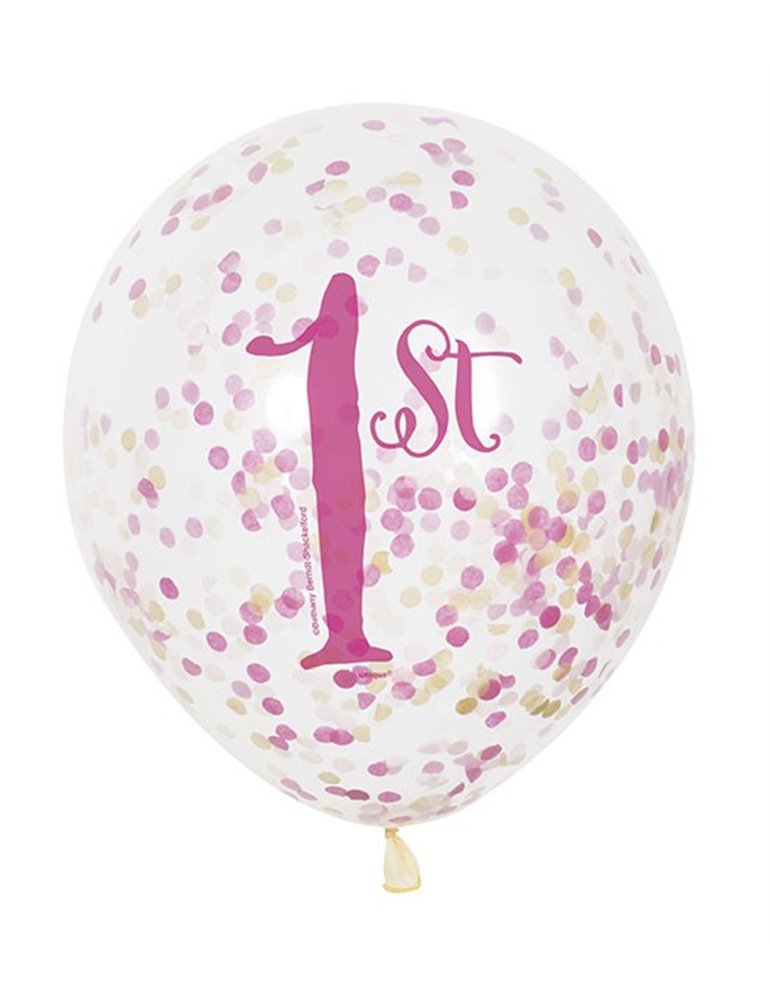 6 CLR 12" PINK/GOLD 1BD BALLOONS W/CNF