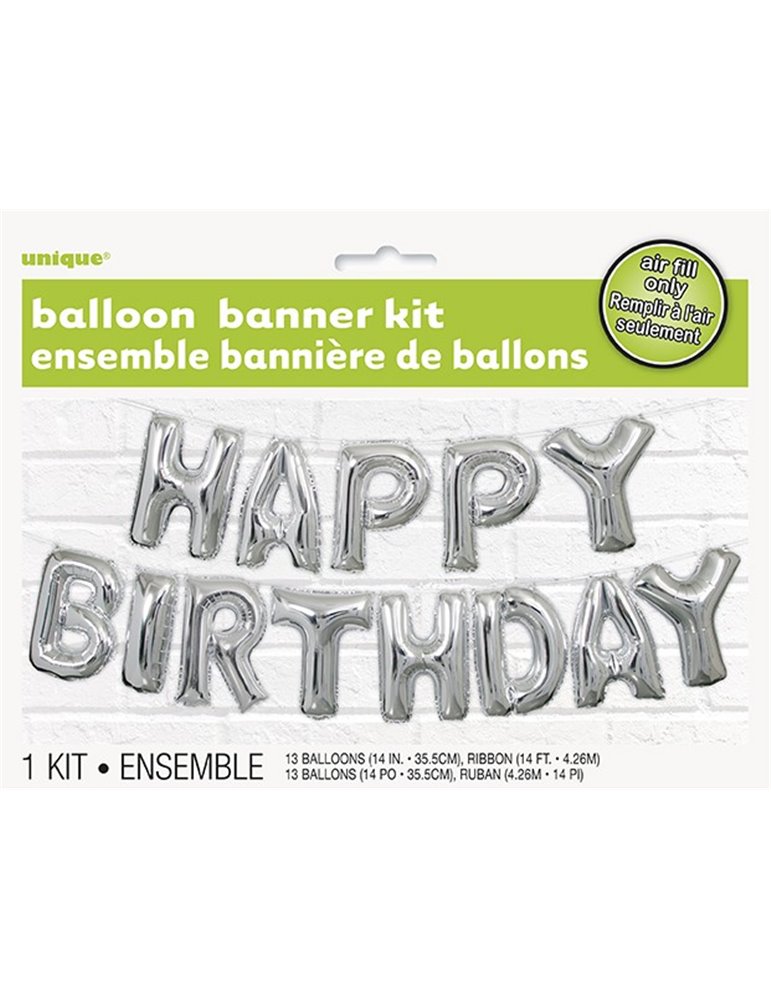 14" SILVER BIRTHDAY LETTER BALLOONS BANNER KIT