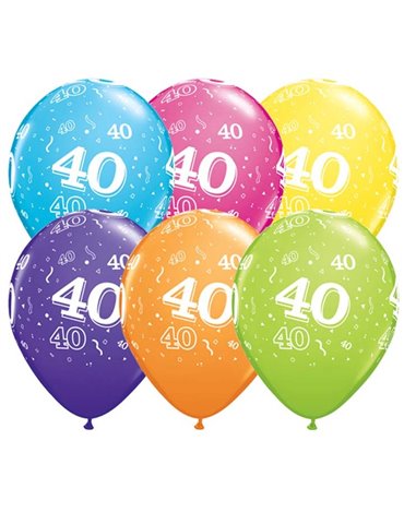 Age 40 Pack of 6 11" assorted coloured balloons