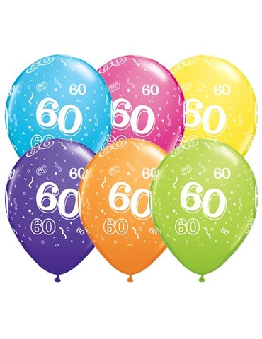 Age 60 Pack of 6 11" assorted coloured balloons