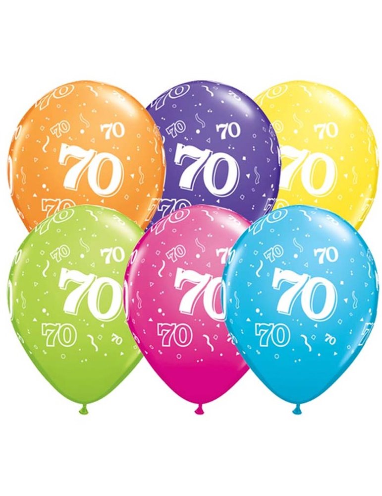 Age 70 Pack of 6 11" assorted coloured balloons